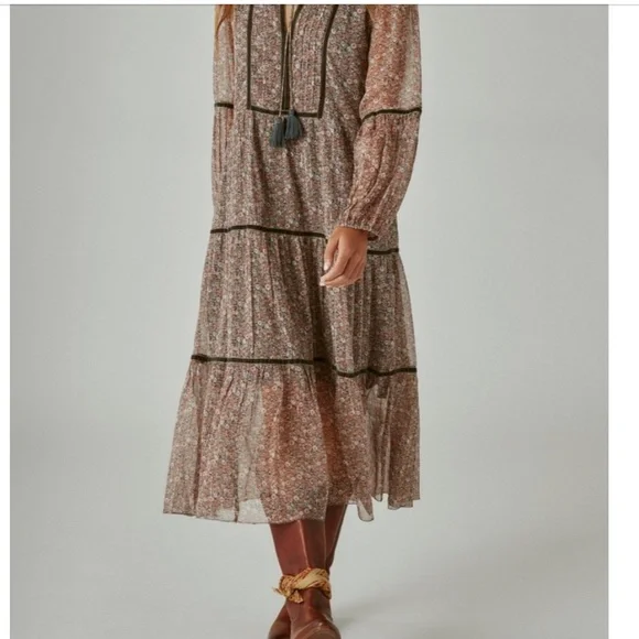 Lucky Brand Womens Bohemian Tiered Maxi Dress in black multi sz xs NWT - Picture 3 of 11